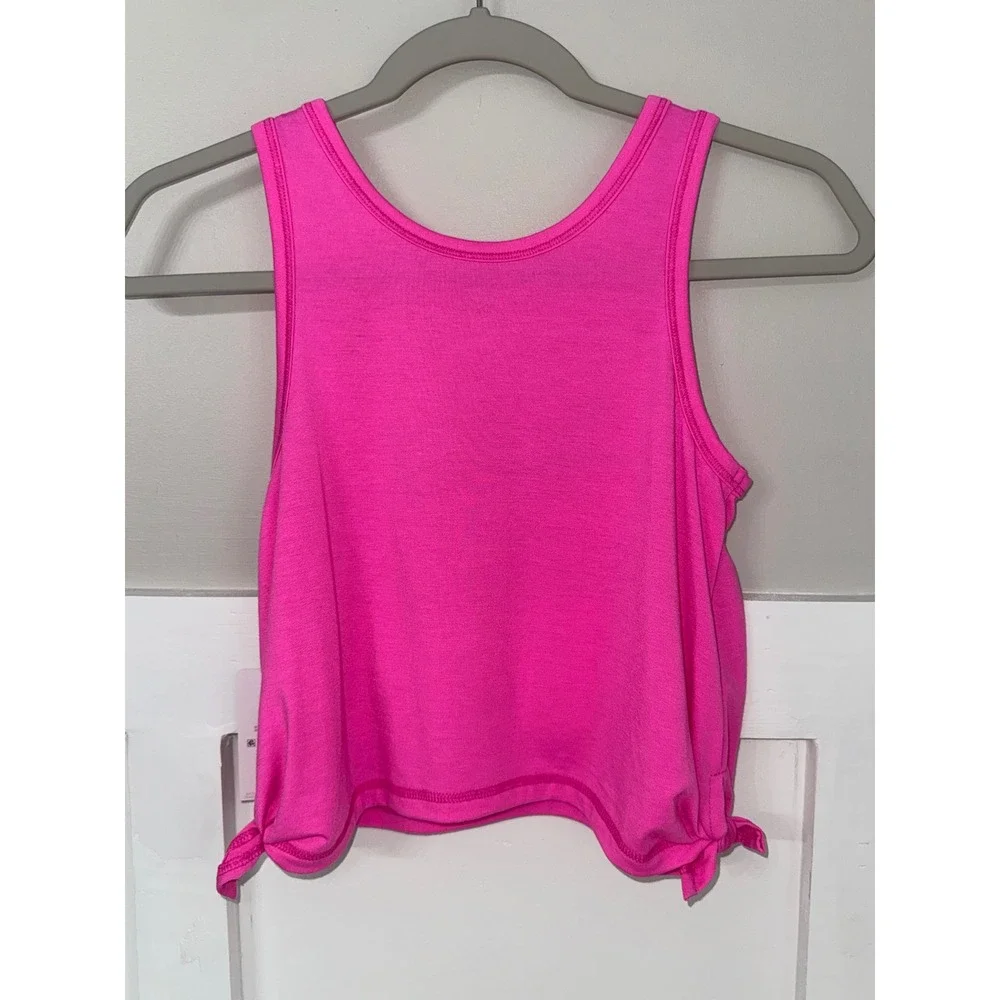 Justice Sport Girls Neon Pink Graphic Tank Top Side Tie Hem Size S 7/8 NWT